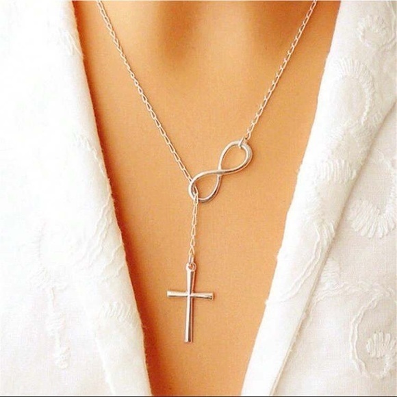 Infinity Cross Necklace Silver Plated - Picture 1 of 7